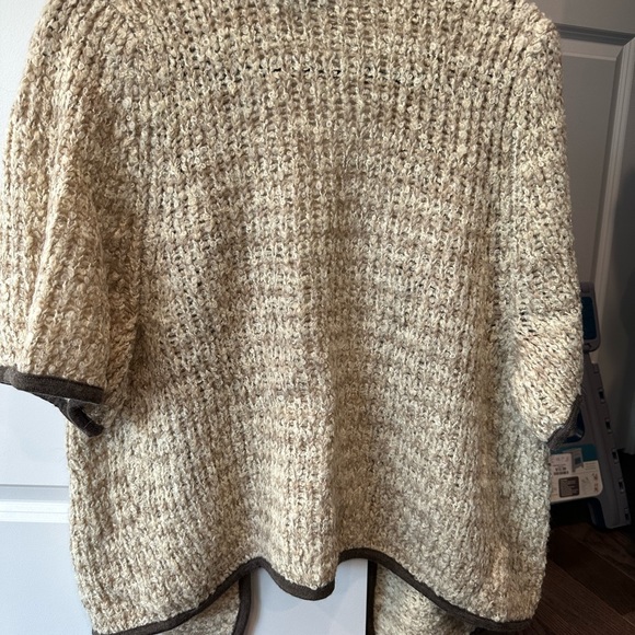 Beige Open Cardigan with Brown Trim -Short Sleeves-,Collar- LP-NWT - Picture 3 of 6